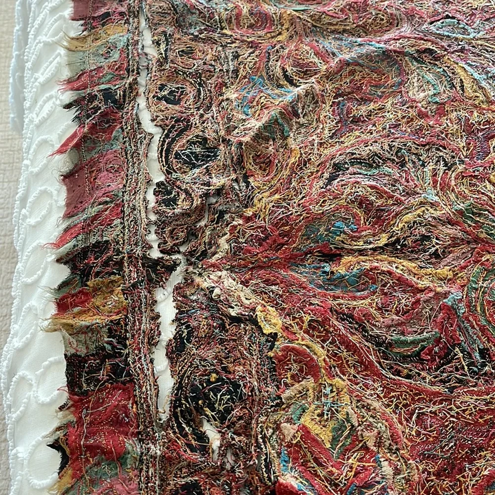 Antiquarian (1850s) Kashmir-a Wool Thread Piano Shawl: Paisley, France